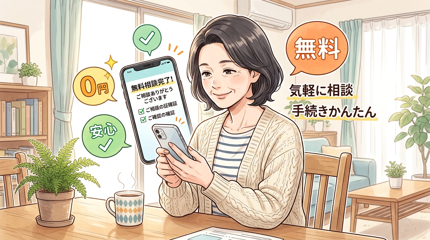 「いい介護」の無料相談や資料請求で、費用を気にせず手軽に手続きできて喜ぶ女性