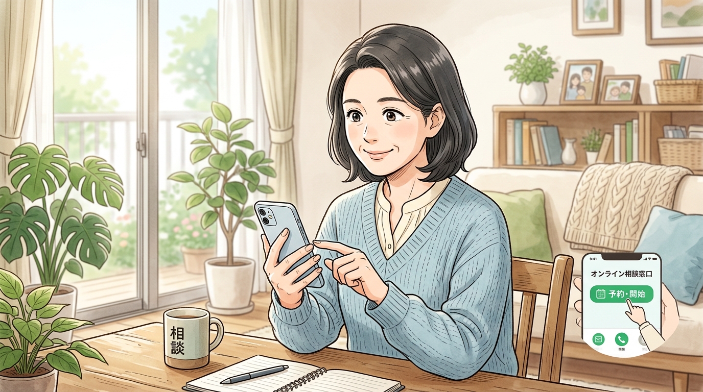 いい介護のオンライン相談窓口ステップをスマホで確認するイメージ